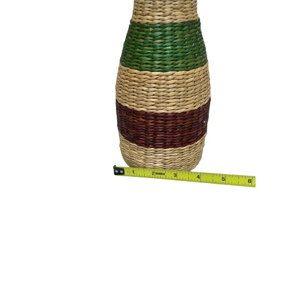 Vintage Woven Seagrass‎ Glass Vase Set Boho Wicker Wrapped Carafe Decor 2pc